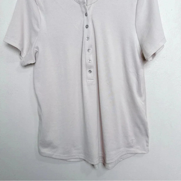 Calvin  Klein Jeans Womens Large Jersey Buton Neck Beige Shirt - Picture 7 of 13